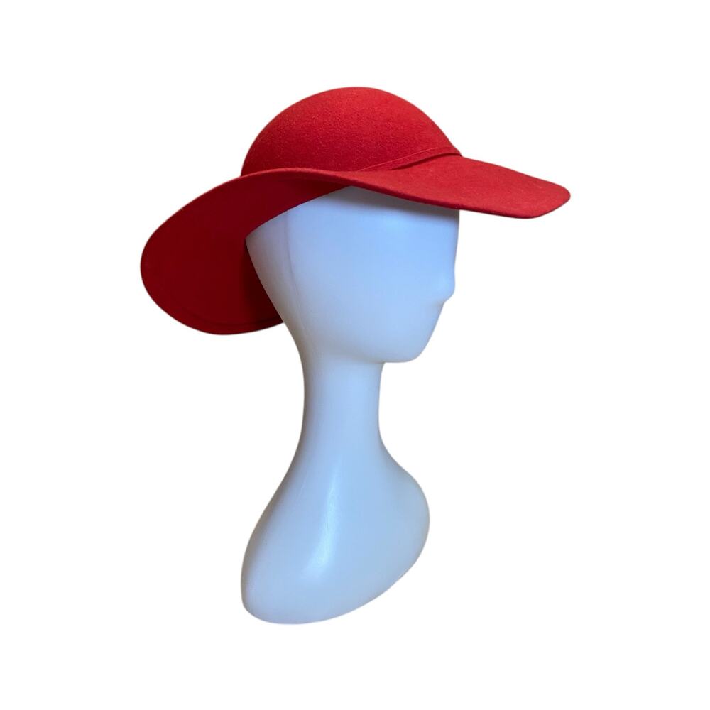 1970s Red Wool Felt Hat – Wide Brim Sculptural Vintage Hat w/ Bow Detail